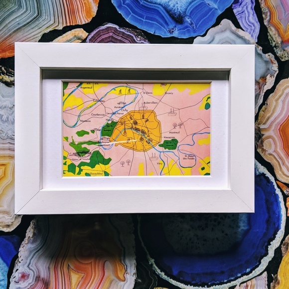 Paris pink map art print in white frame French 6x4 - Picture 2 of 8